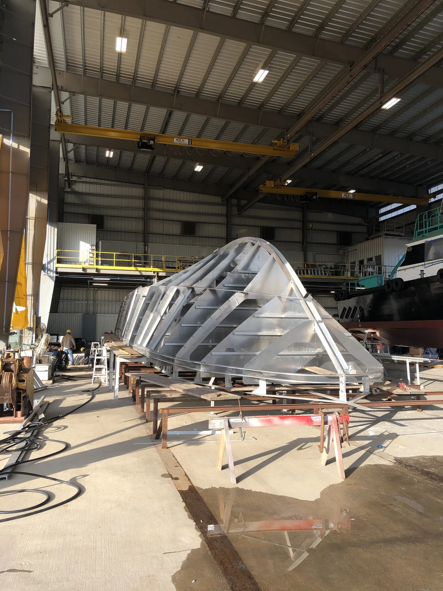 Aransas Pilot III aluminum bow framing during early fabrication
