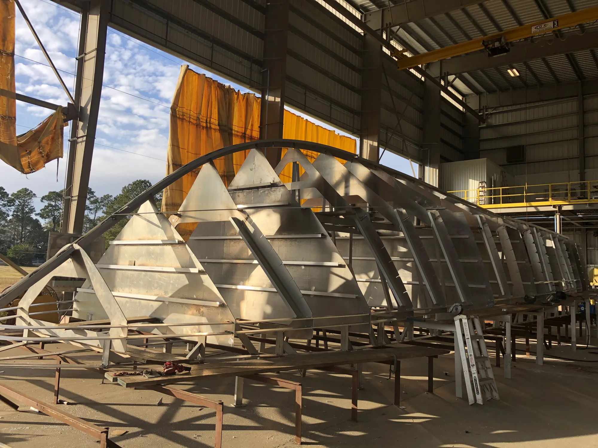 Aransas Pilot III aluminum hull frames under assembly