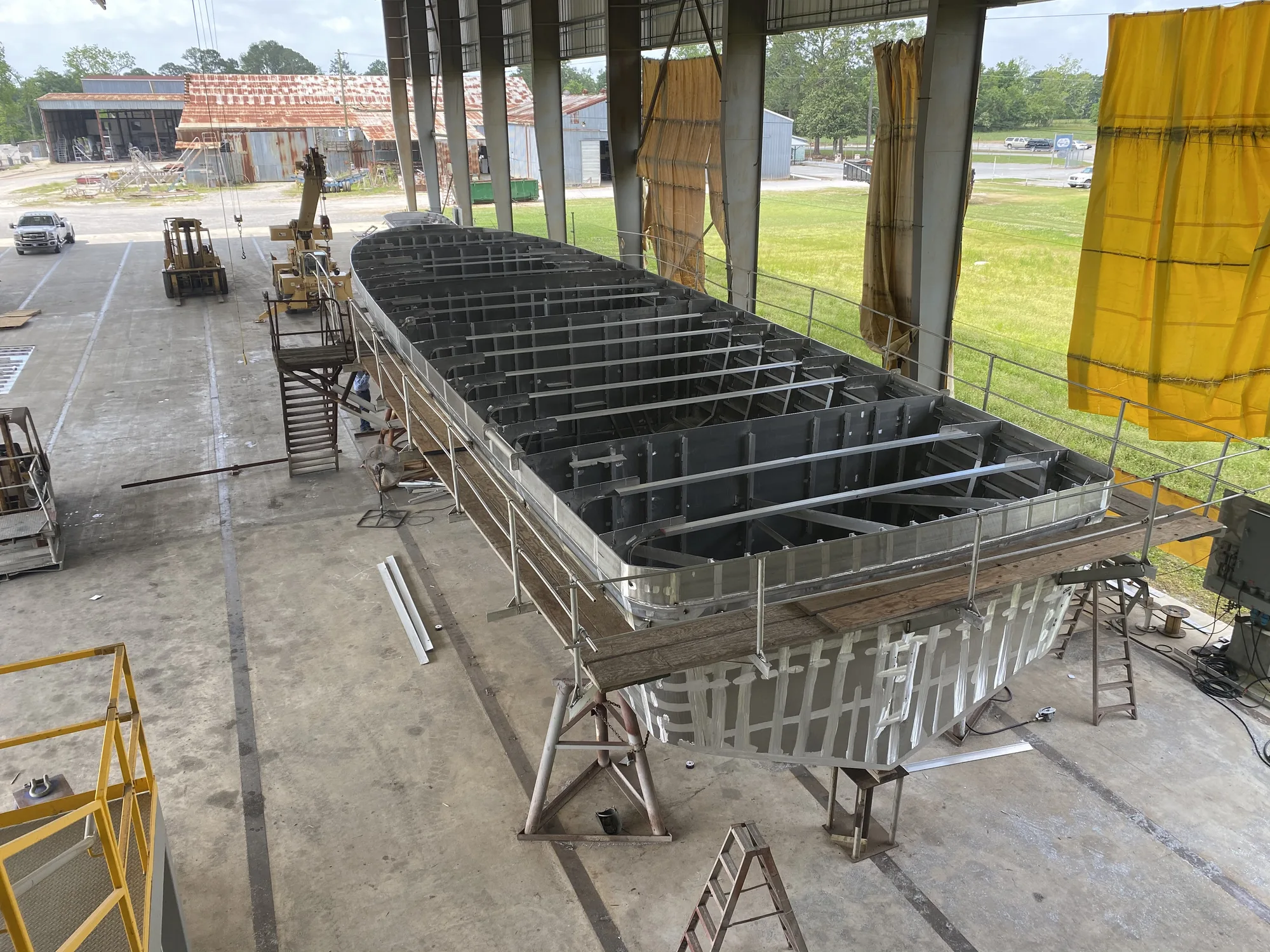 Aransas Pilot III hull with deck framing in progress