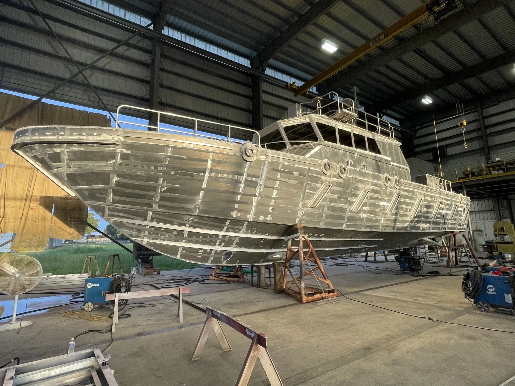 Aransas Pilot III assembled aluminum hull and pilothouse shell