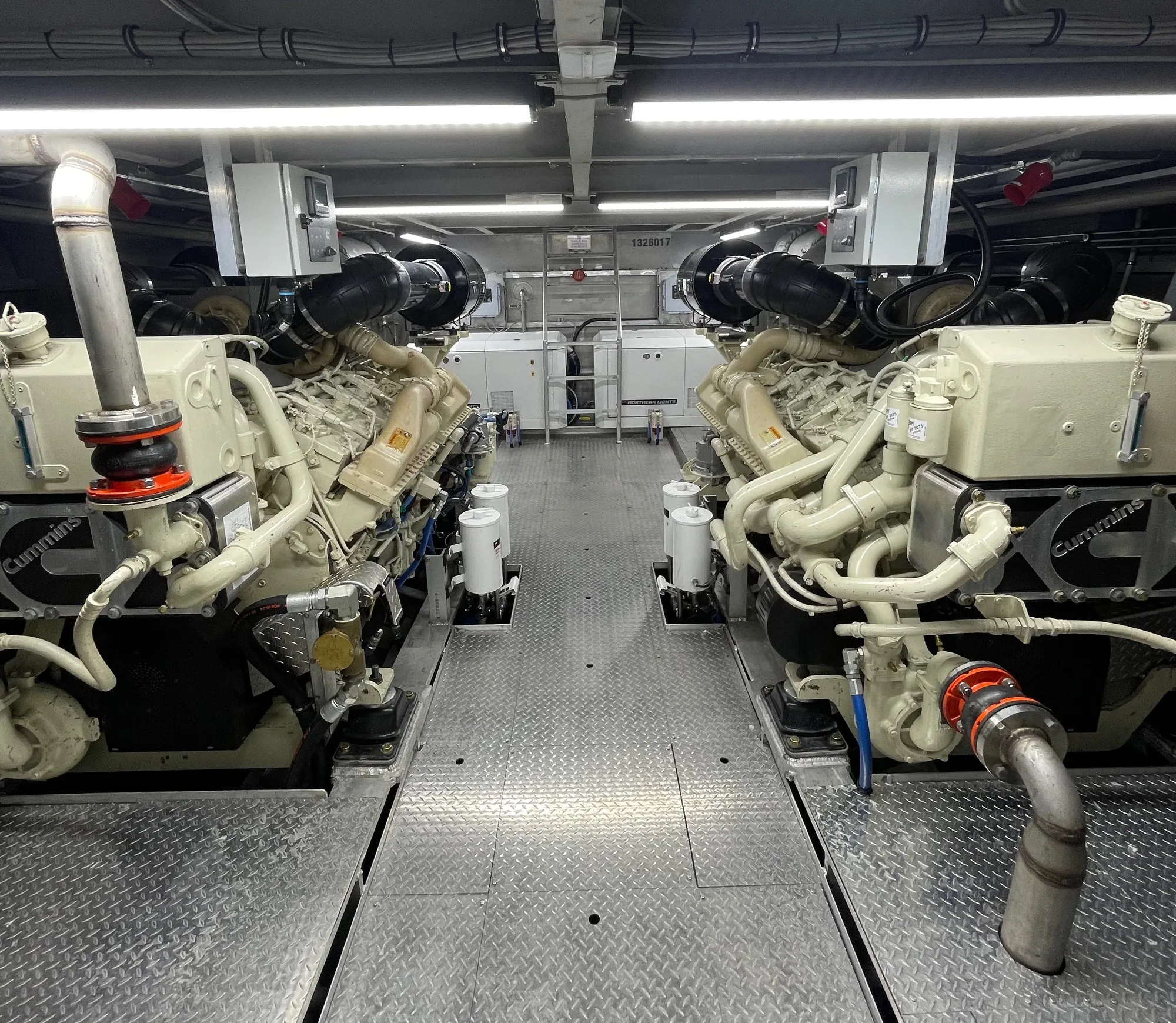 Aransas Pilot III twin Cummins engine room