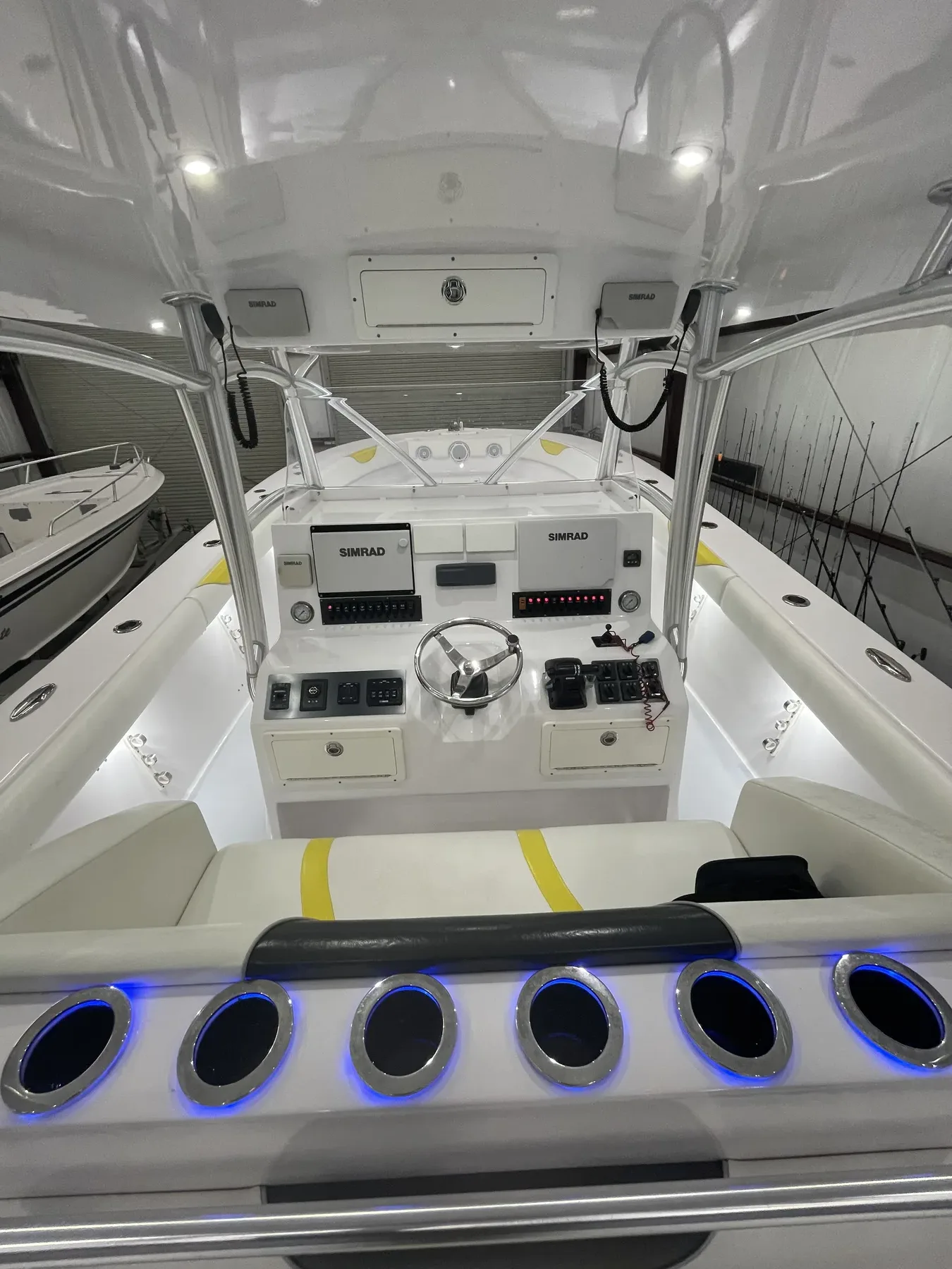 Reel Serious 42-foot aluminum center console — quad Yamaha outboard transom